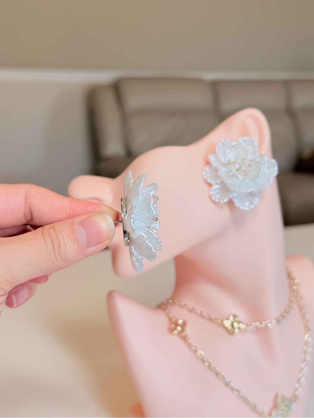 Delicate White Floral Earrings - Picture 7 of 13